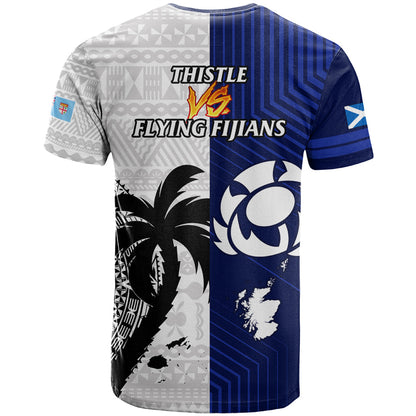 Fiji And Scotland Rugby T-Shirt Fijian Tapa Pattern With Thistle Graphic Tee