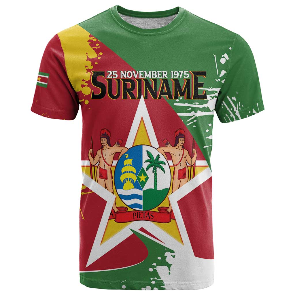Personalized Suriname Independence Day T-Shirt Coat Of Arms - Flag Style Graphic Tee