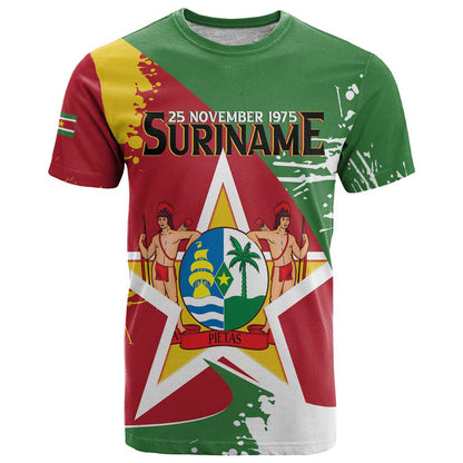 Personalized Suriname Independence Day T-Shirt Coat Of Arms - Flag Style Graphic Tee