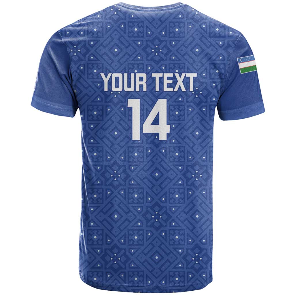 Uzbekistan Football Custom T-Shirt Come On White Wolves Blue Graphic Tee