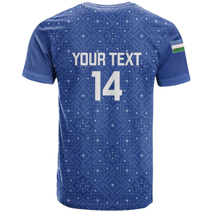 Uzbekistan Football Custom T-Shirt Come On White Wolves Blue Graphic Tee