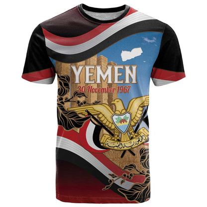 Personalised Yemen Independence Day T-Shirt Awwam Temple With Coat Of Arms Proud Graphic Tee
