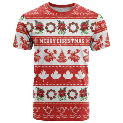 Personalised Canada Christmas T-Shirt Canadian Moose Maple Leaf Seamless Style Graphic Tee