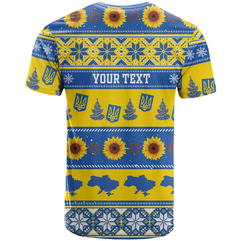Personalised Ukraine Christmas T-Shirt Tryzub With Map Folk Pattern Graphic Tee