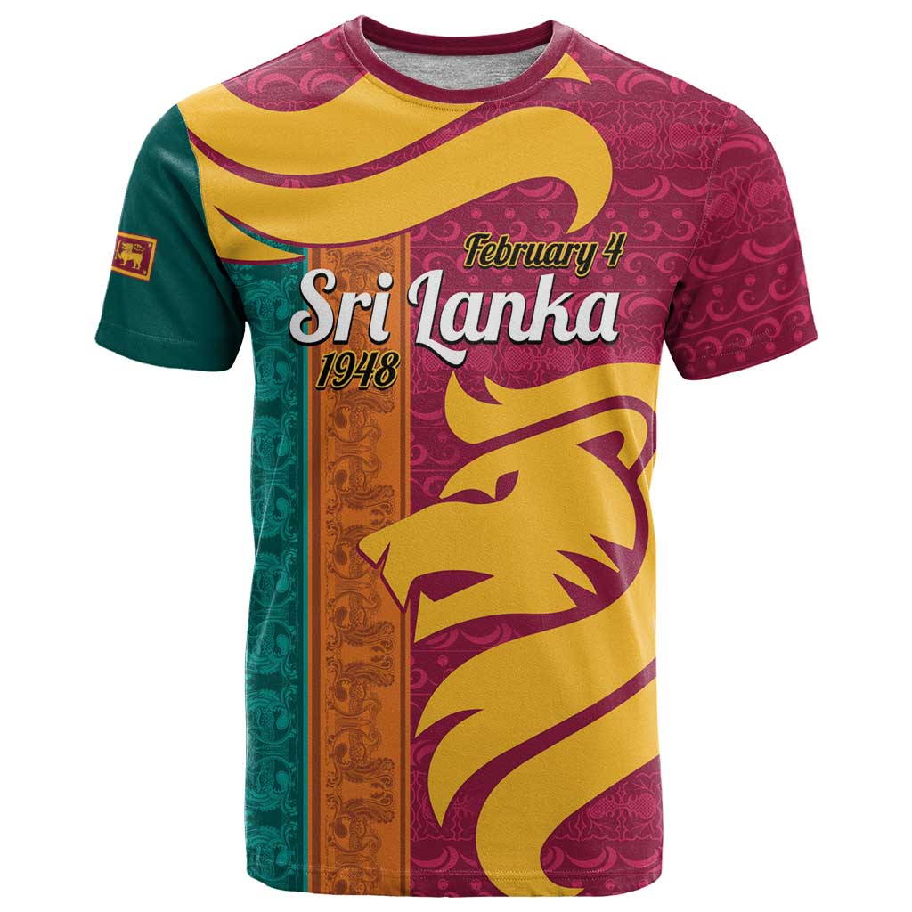 Sri Lanka Independence Day T-Shirt Sri Lankan Lion Mix Sinhalese Pattern Graphic Tee