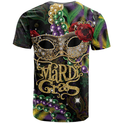 Mardi Gras 2025 T-Shirt Beadeds With Gorgeous Mask Graphic Tee