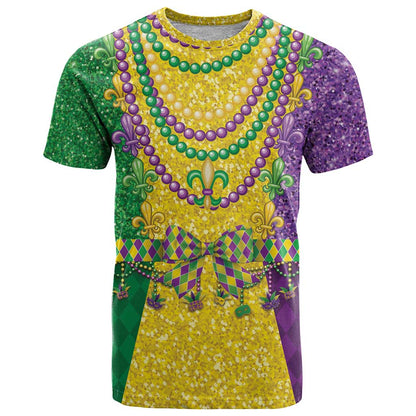 Mardi Gras T-Shirt Beadeds Necklace With Fleur De Lis Graphic Tee