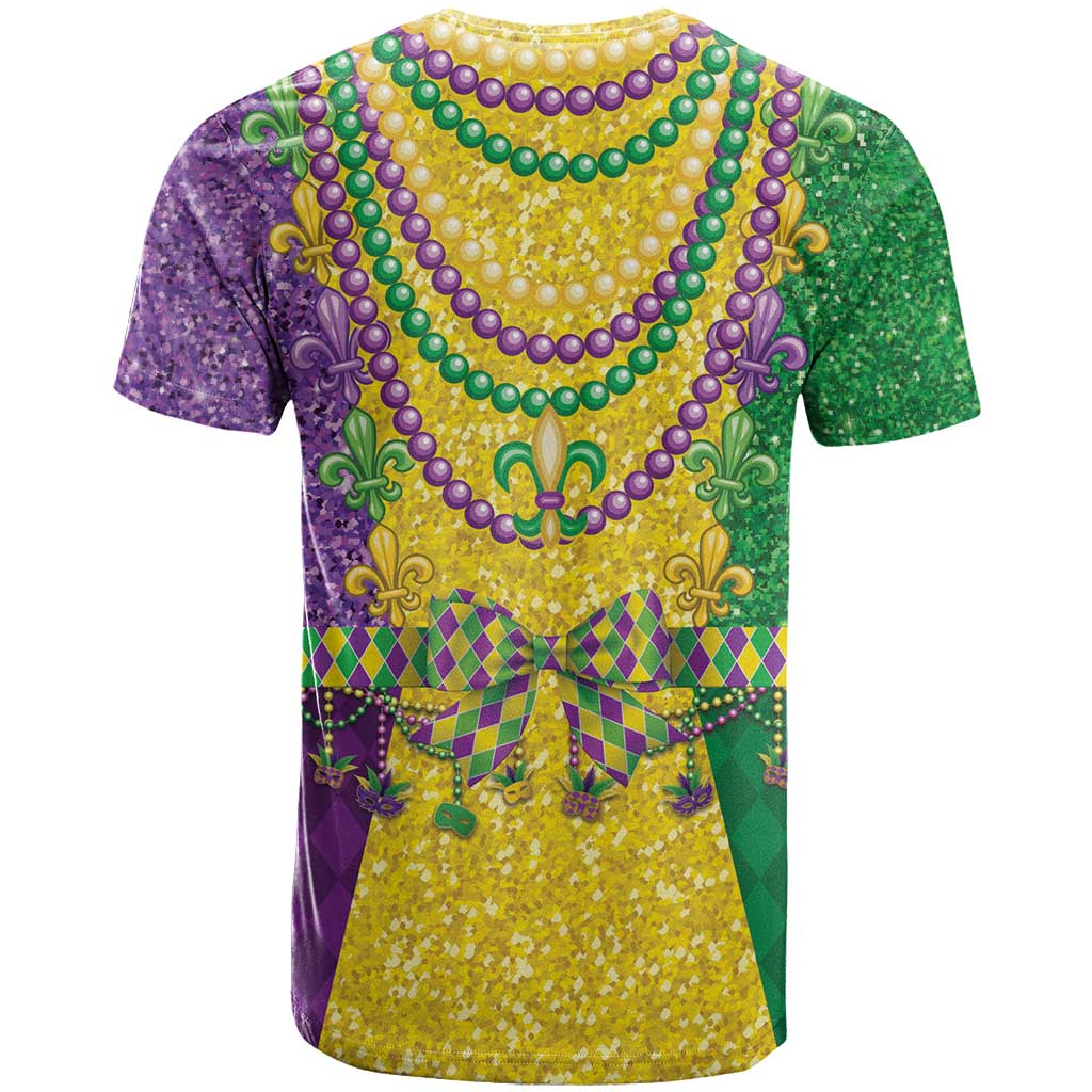 Mardi Gras T-Shirt Beadeds Necklace With Fleur De Lis Graphic Tee