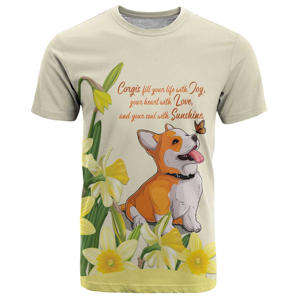 Personalised Wales Corgi and Daffodil T-Shirt Welsh Dog Lovers Graphic Tee