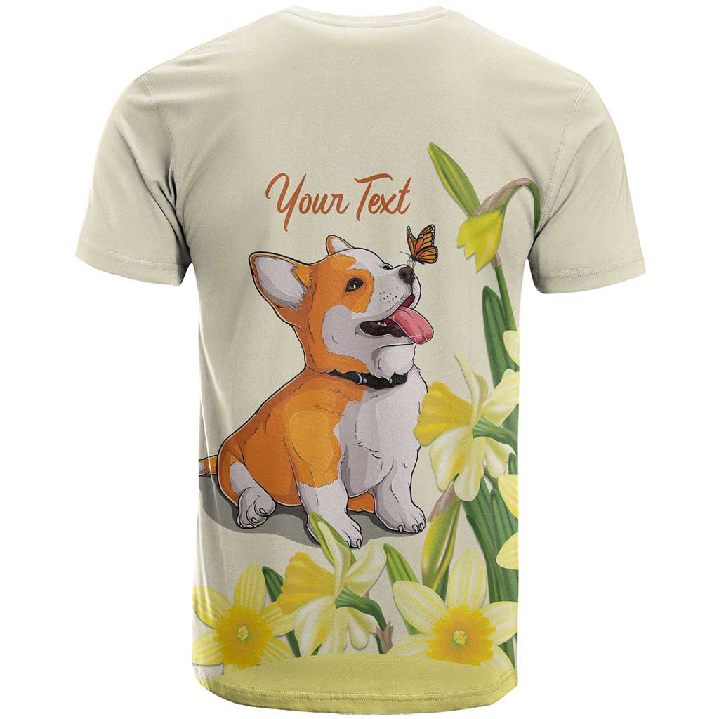 Personalised Wales Corgi and Daffodil T-Shirt Welsh Dog Lovers Graphic Tee