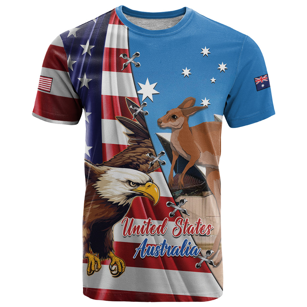 Personalised United States And Australia T-Shirt USA Eagle With Aussie Kangaroo Graphic Tee