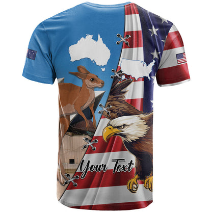 Personalised United States And Australia T-Shirt USA Eagle With Aussie Kangaroo Graphic Tee