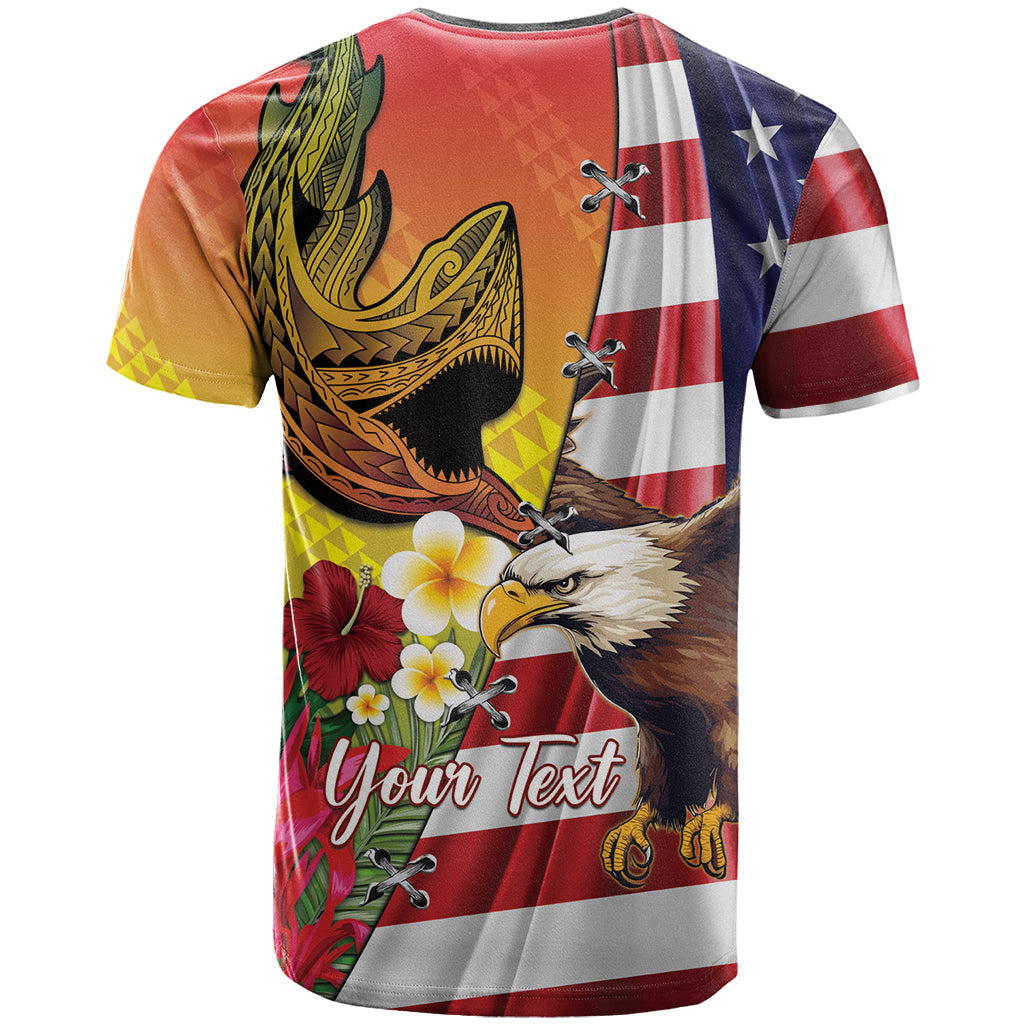 Personalised United States And Hawaii T-Shirt USA Eagle With Hawaiian Shark Tattoo Graphic Tee