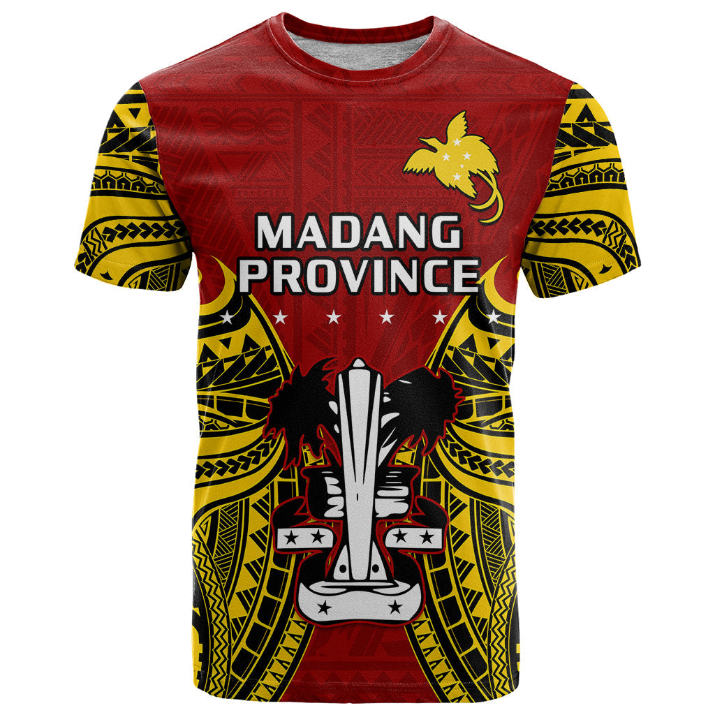 Custom Papua New Guinea T-Shirt Madang Province Mix Coat Of Arms Polynesian Art Graphic Tee