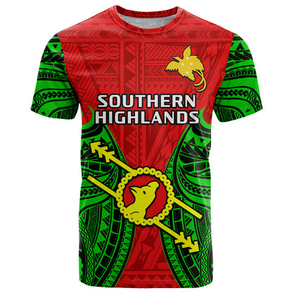 Papua New Guinea T-Shirt Southern Highlands Province Mix Coat Of Arms Polynesian Art Graphic Tee