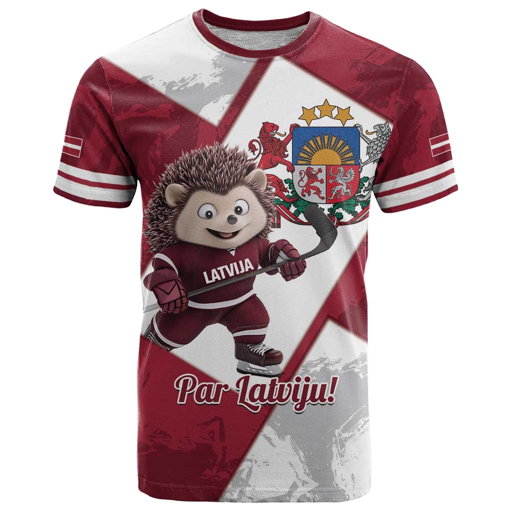 Latvia Hockey Custom T-Shirt Hedgehog Par Latviju! Graphic Tee