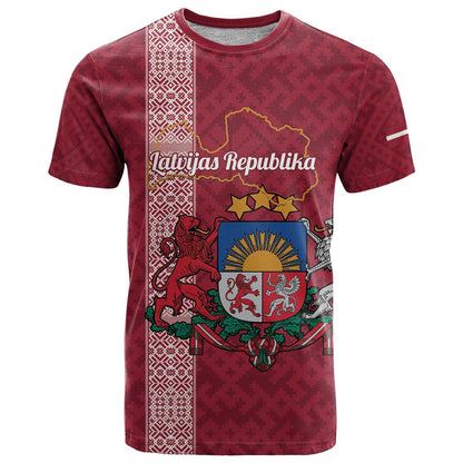 Personalised Latvia T-Shirt Latvijas Republika Folk Pattern Graphic Tee