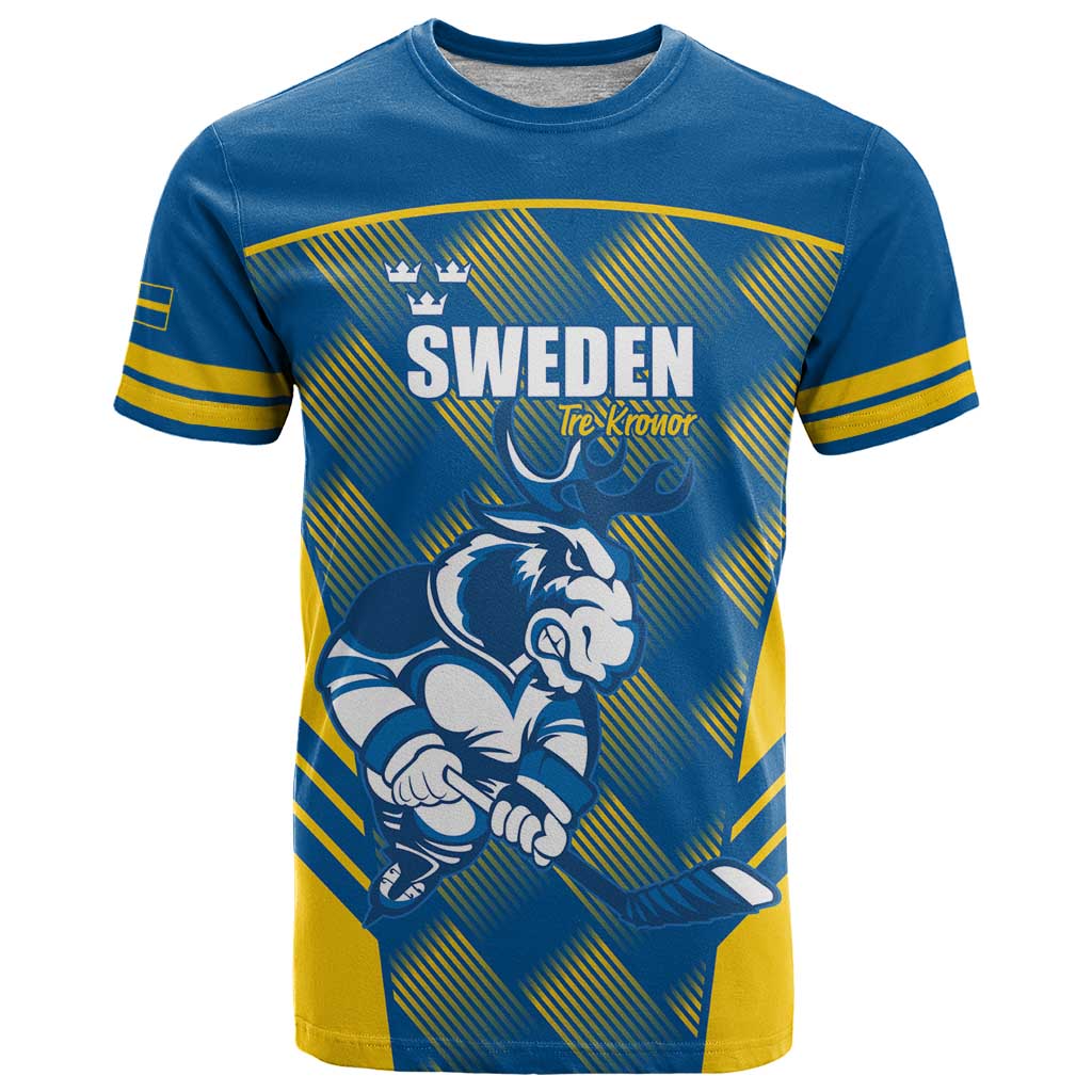 Sweden Hockey Custom T-Shirt Tre Kronor Swedish Moose Mascot Graphic Tee