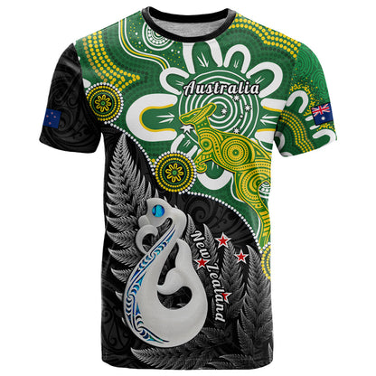 Personalised New Zealand And Australia T-Shirt Aboriginal Mix Aotearoa Maori Unique Style Graphic Tee