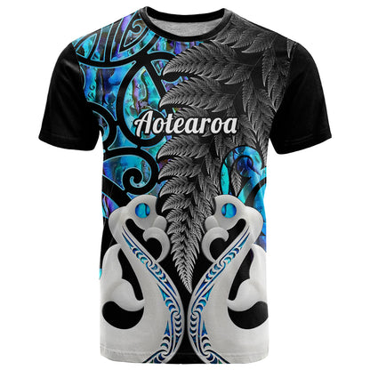 Personalised New Zealand T-Shirt Te Manaia Mangopare Maori And Fern Blue Style Graphic Tee