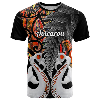Personalised New Zealand T-Shirt Te Manaia Mangopare Maori And Fern Orange Style Graphic Tee