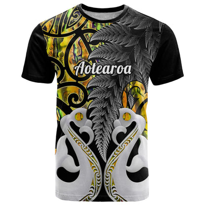 Personalised New Zealand T-Shirt Te Manaia Mangopare Maori And Fern Gold Style Graphic Tee