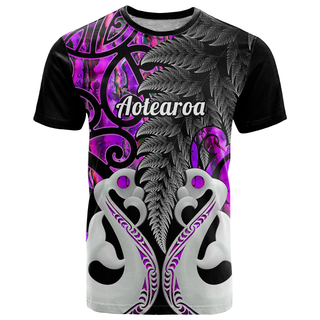 Personalised New Zealand T-Shirt Te Manaia Mangopare Maori And Fern Purple Style Graphic Tee