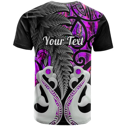 Personalised New Zealand T-Shirt Te Manaia Mangopare Maori And Fern Purple Style Graphic Tee