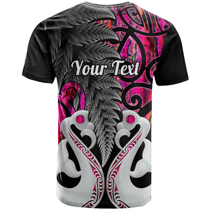 Personalised New Zealand T-Shirt Te Manaia Mangopare Maori And Fern Pink Style Graphic Tee