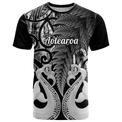 Personalised New Zealand T-Shirt Te Manaia Mangopare Maori And Fern Black Style Graphic Tee