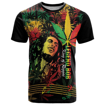King Of Reggae Legend Bob T-Shirt Rasta Cannabis Graphic Tee