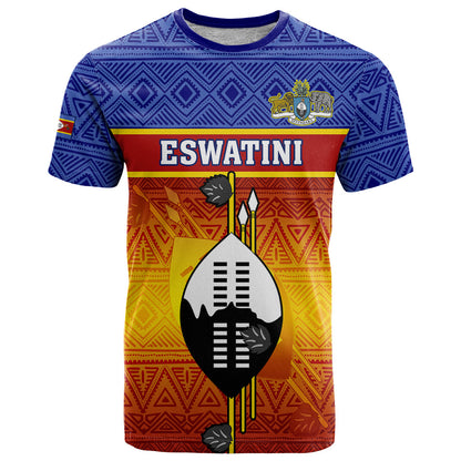 Personalised Eswatini Independence Day T-Shirt Swaziland Nguni Shield Gradient African Pattern Graphic Tee