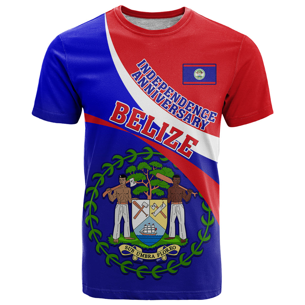 Personalised Belize Independence Day T-Shirt Coat Of Arms Curve Style Graphic Tee