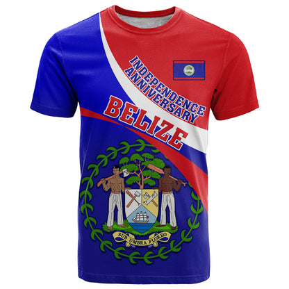 Personalised Belize Independence Day T-Shirt Coat Of Arms Curve Style Graphic Tee