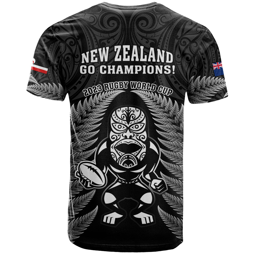 New Zealand Aotearoa Rugby T-Shirt NZ Tiki With Maori Fern World Cup Black Version Graphic Tee