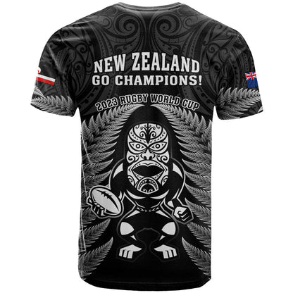 New Zealand Aotearoa Rugby T-Shirt NZ Tiki With Maori Fern World Cup Black Version Graphic Tee