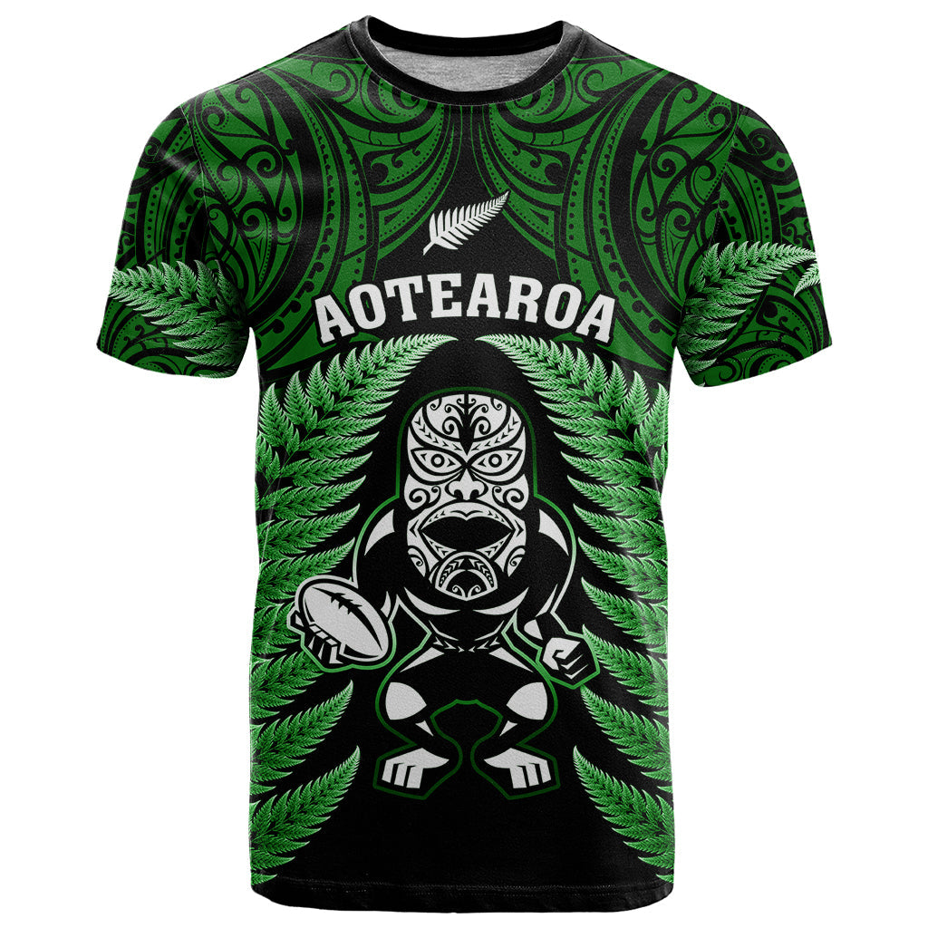 New Zealand Aotearoa Rugby T-Shirt NZ Tiki With Maori Fern World Cup Green Version Graphic Tee