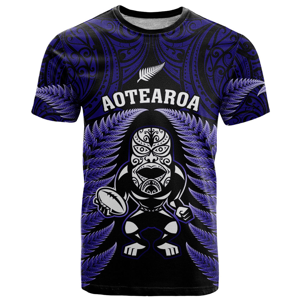 New Zealand Aotearoa Rugby T-Shirt NZ Tiki With Maori Fern World Cup Blue Version Graphic Tee