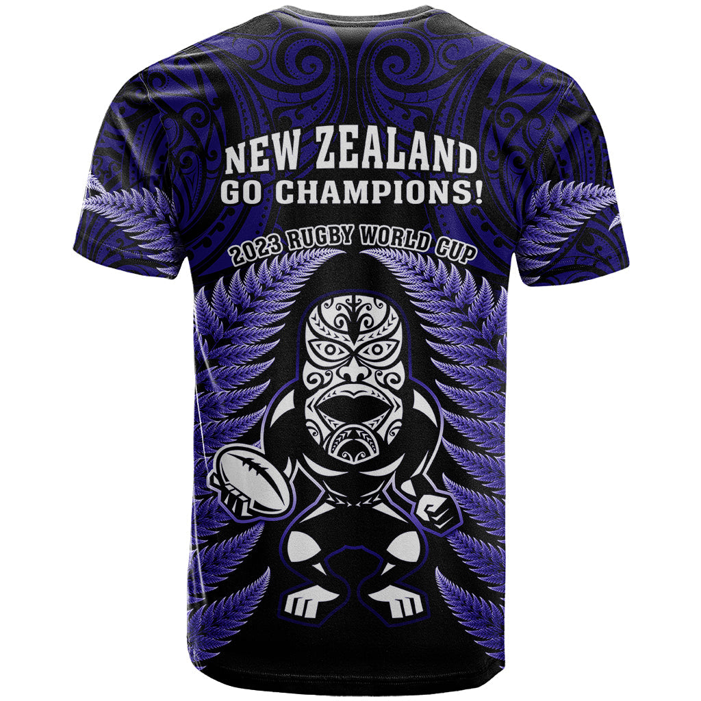 New Zealand Aotearoa Rugby T-Shirt NZ Tiki With Maori Fern World Cup Blue Version Graphic Tee