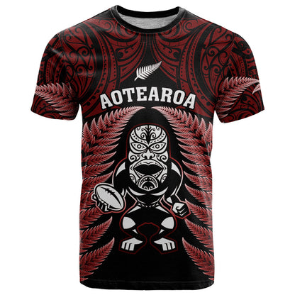 New Zealand Aotearoa Rugby T-Shirt NZ Tiki With Maori Fern World Cup Red Version Graphic Tee