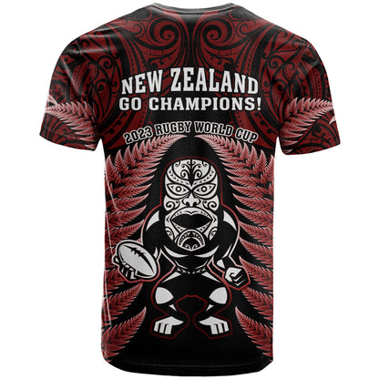 New Zealand Aotearoa Rugby T-Shirt NZ Tiki With Maori Fern World Cup Red Version Graphic Tee