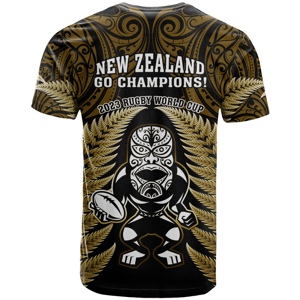 New Zealand Aotearoa Rugby T-Shirt NZ Tiki With Maori Fern World Cup Gold Version Graphic Tee