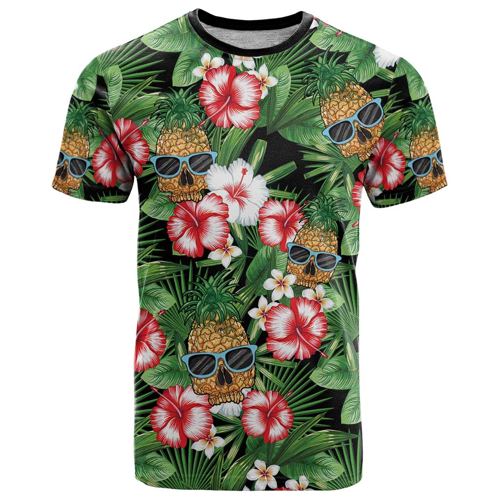 Pineapple Skull Aloha Hawaii T-Shirt Summer Vibes Tropical Seamless Pattern Graphic Tee