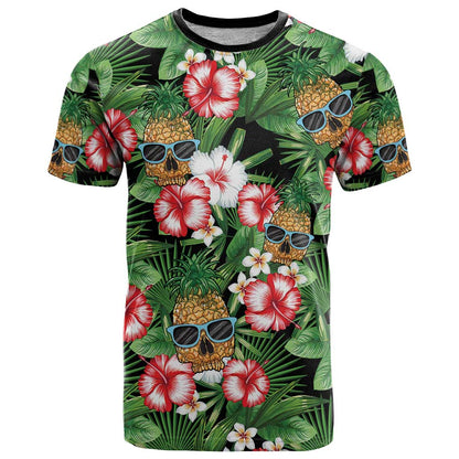 Pineapple Skull Aloha Hawaii T-Shirt Summer Vibes Tropical Seamless Pattern Graphic Tee