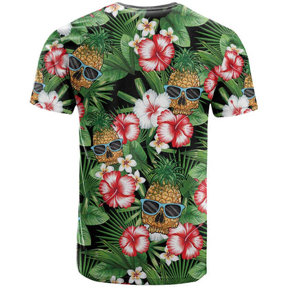 Pineapple Skull Aloha Hawaii T-Shirt Summer Vibes Tropical Seamless Pattern Graphic Tee