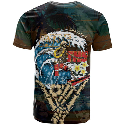 Aloha Hawaii Surfing Skull T-Shirt Shaka Skeleton Ride The Waves Graphic Tee
