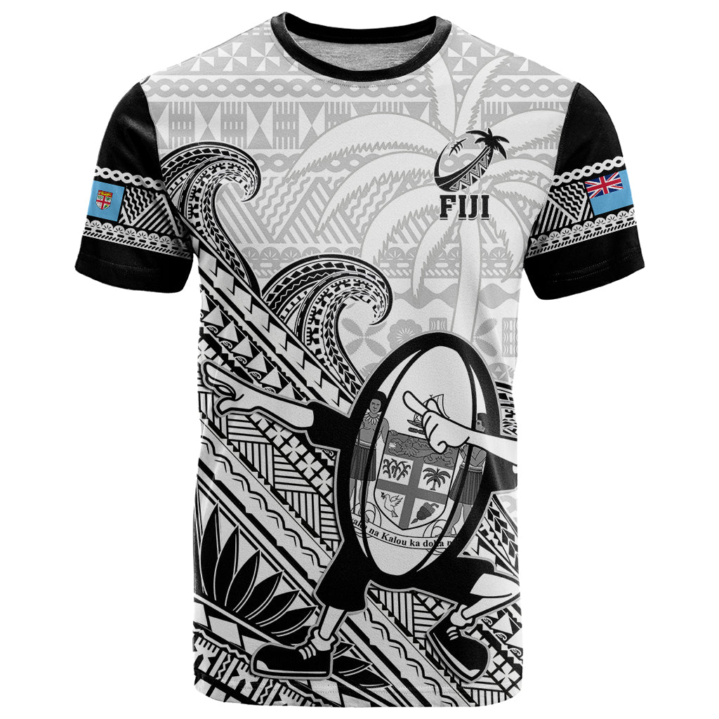 Custom Fiji Tapa Rugby T-Shirt Flying Fijian World Cup With Dabbing Ball Graphic Tee
