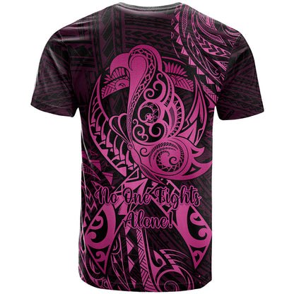 Polynesia Breast Cancer Awareness T-Shirt No One Fights Alone Pink Ribbon With Butterfly Graphic Tee