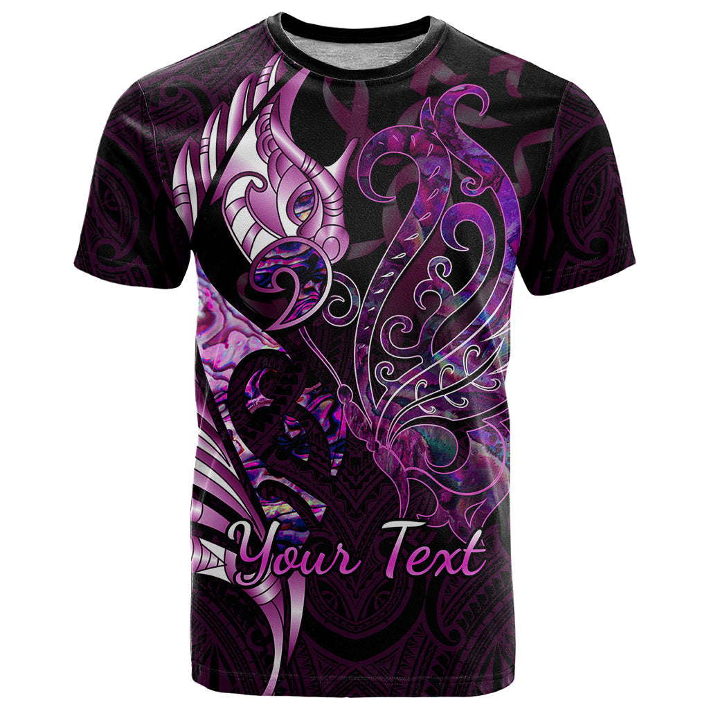 Personalised New Zealand Breast Cancer T-Shirt Fight Like A Girl Pink Manaia Fern With Paua Shell Graphic Tee