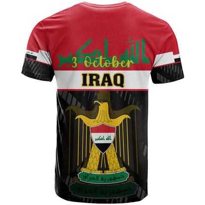 Iraq National Day T-Shirt Iraqi Coat Of Arms With Flag Style Graphic Tee